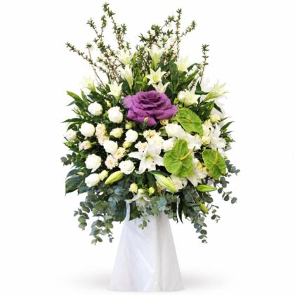 PF0002-Elegant Purple Rose & Green Anthurium Sympathy Standing Spray