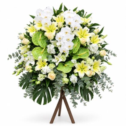 PF0003-Luxurious White Orchid, Yellow Lily & Rose Standing Spray