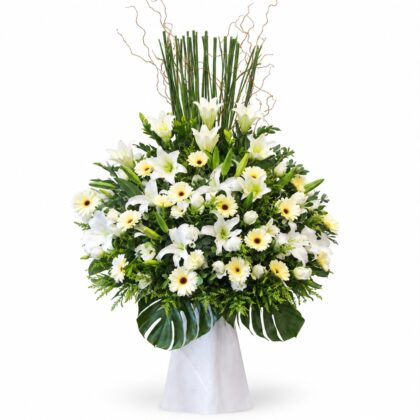 PF0004-White Lily & Cream Gerbera Funeral Spray