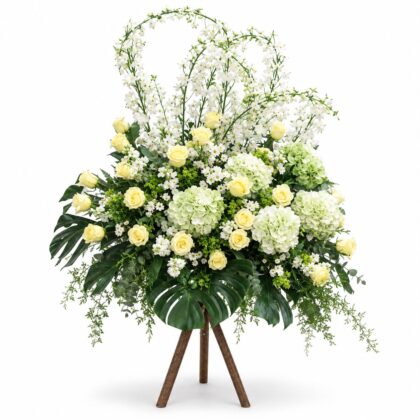 PF0005-Yellow Rose & Green Hydrangea Funeral Spray