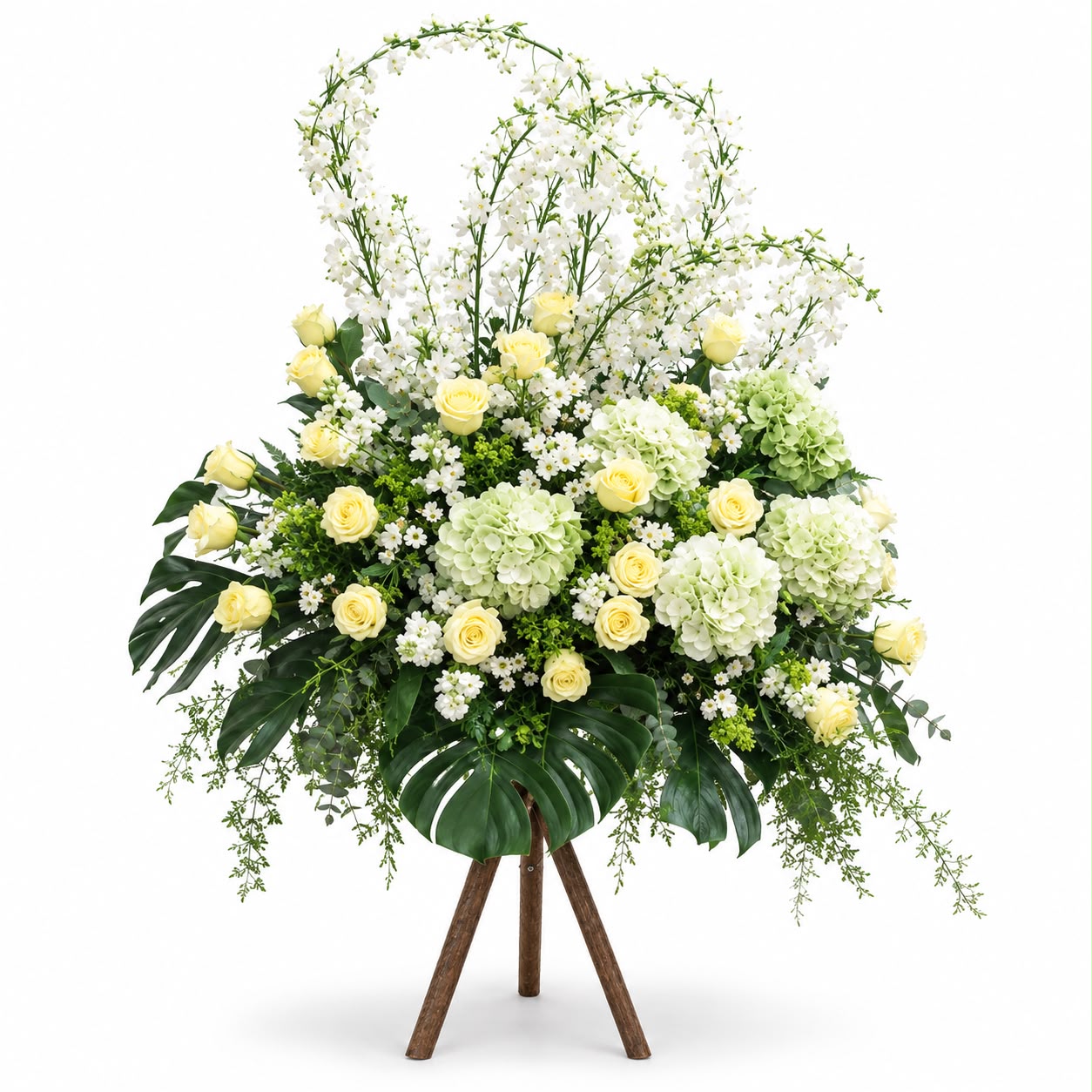 PF0005-Yellow Rose & Green Hydrangea Funeral Spray